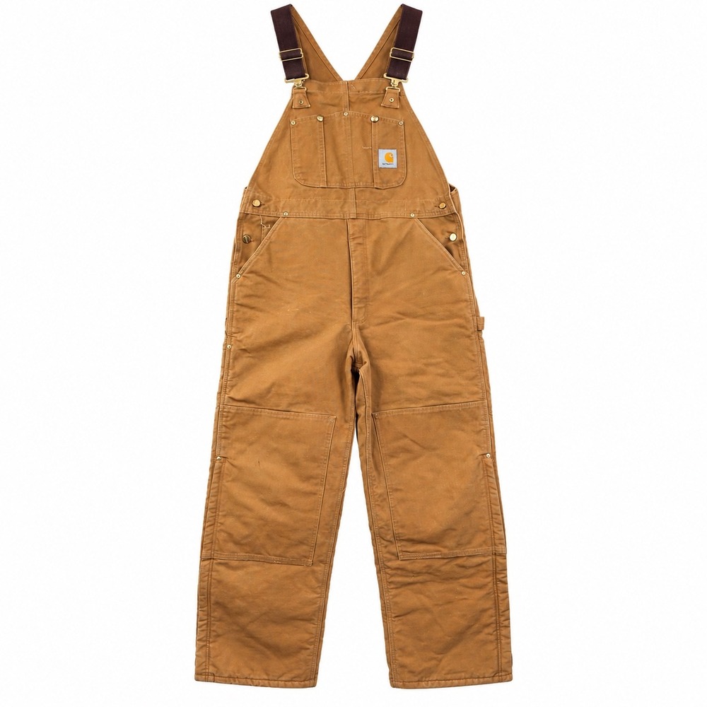 Carhartt Bib Overalls Men 36 Brown Duck Canvas Quilted Double Knee Workwear